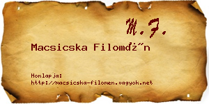 Macsicska Filomén névjegykártya
